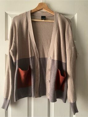 Aaeda Neutral Tone Colorblock Cardigan with Rust Pockets